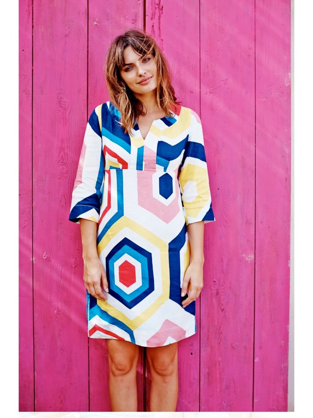 Boden 100% Linen Shift Geometric Mini Dress Size 10 boho beach chic laggenlook